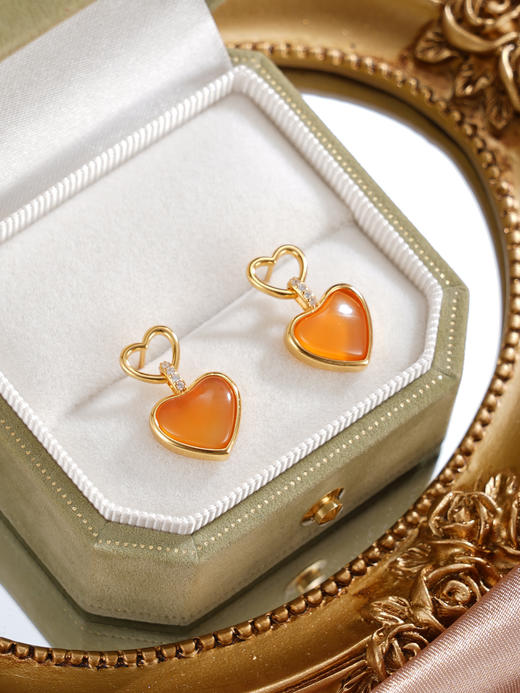 子佩集【灵珀牵缘】银S925玛瑙耳钉【SGE0595002】11.8mm爱心镀金2601 商品图10