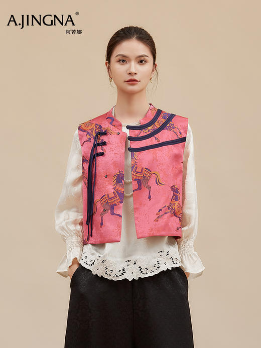 【龙纹骏马】阿菁娜新款提花盘扣马甲龙纹骏马图案中式设计立领无袖叠穿收藏级宝藏F30D203030 商品图6