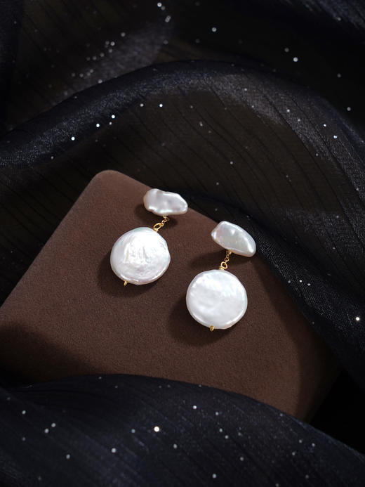 子佩集【浮云入梦】银S925珍珠惜王妃耳钉【SGE0360002】17mm大珠巴洛克扁珠2601 商品图6