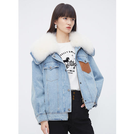 NEELLY纳俪商场同款狐狸毛领牛仔派克羽绒服女时尚潮流加厚短外套N25114L04613 商品图1