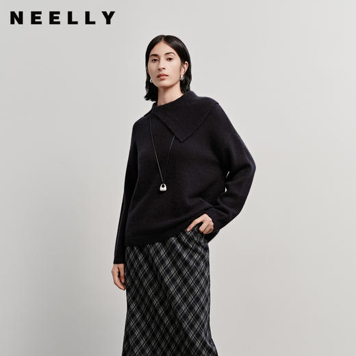 NEELLY纳俪商场同款冬季新款时髦氛围感小众设计针织衫女舒适毛衣N25112A01122 商品图0