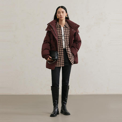 NEELLY纳俪商场同款冬新款连帽中长款休闲通勤羽绒服女90%白鸭绒N25114L04600 商品图2