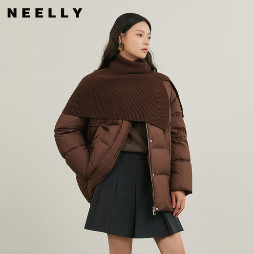 NEELLY纳俪商场同款冬季新款复古针织披肩保暖外套女白鸭绒羽绒服N25114L04608 商品图0