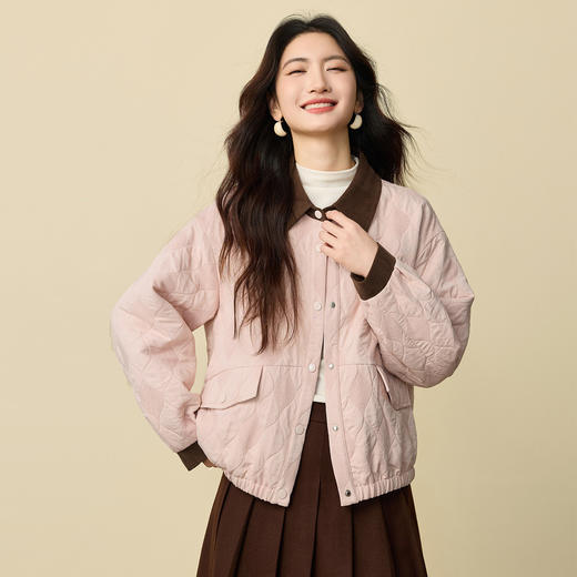 【1/21新品】熙世界巴恩风花苞短外套女2025秋冬新款复古菱格撞色翻领夹克上衣 商品图4