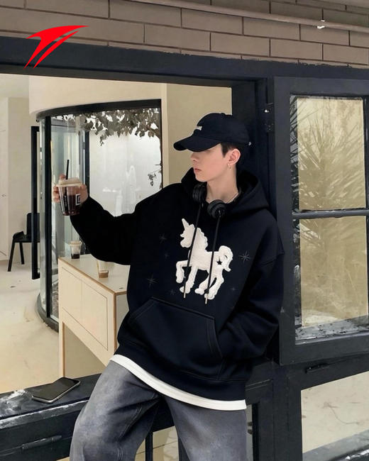 金莱克马年连帽卫衣男女款春季简约百搭宽松打底衫情侣外套卫衣JLK6211 商品图12