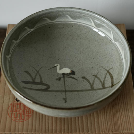 日本作家辰山手绘仙鹤陶盘 带原盒 X1453 商品图0