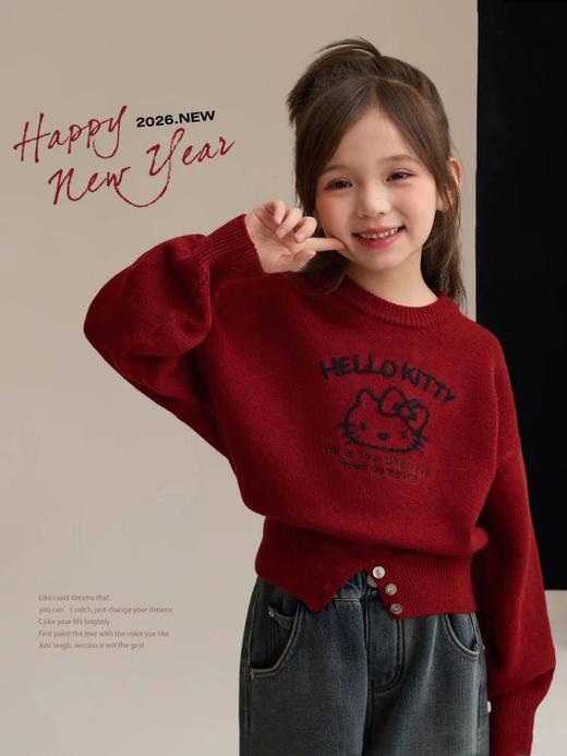 STT新年穿搭❗️【招cai猫】我的本命年限定新年氛围感毛衣❗️KT太懂少女心了，定制复古新年红，红色温柔又可爱，软糯亲肤，懒人穿搭 商品图0