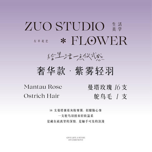 奢华款鲜花【紫雾轻羽】曼塔玫瑰16支/鸵鸟毛1支/梦幻浪漫感/氛围感鲜花/仪式感鲜花 商品图2