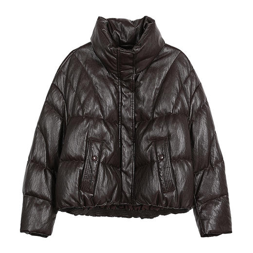 NEELLY纳俪商场同款冬季新款休闲廓形皮质羽绒服女时尚保暖外套N25111L01113 商品图3