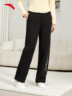 安踏易打理休闲长裤女冬季新款宽松阔腿针织直筒卫裤子162618309S