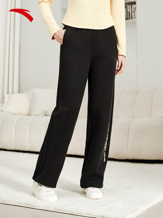 安踏易打理休闲长裤女冬季新款宽松阔腿针织直筒卫裤子162618309S 商品图0