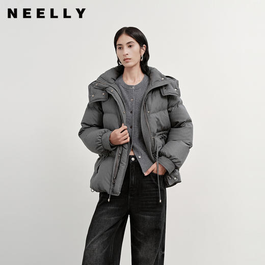 NEELLY纳俪商场同款冬新款休闲保暖短款连帽羽绒服女百搭廓形外套N25113L01155 商品图0