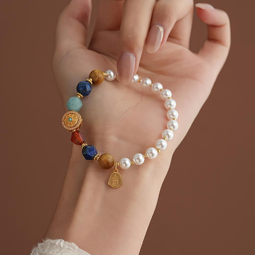 【锦愿·敦煌贝珠手串】敦煌福泽小众设计款青金石贝珠手串 敦煌风虎眼石手饰 商品图2