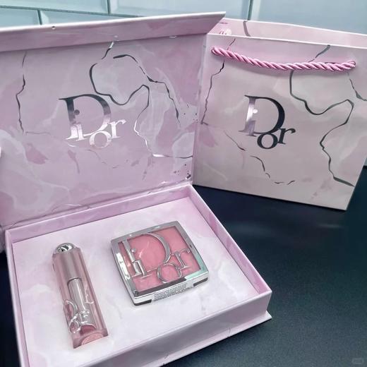 【爆款现货】迪奥粉色大理石彩妆两件套礼盒礼袋 单色腮红001号4.5g 变色唇膏001号3.2g 商品图0
