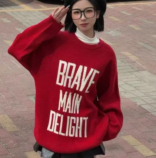 NC圆领撞色大字母毛织上衣50914（红）冬季254011280321 商品图1