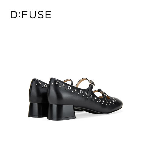 Dfuse迪芙斯2026春季新款圆头双条带铆钉甜酷朋克玛丽珍粗跟单鞋DFE1111046 商品图13