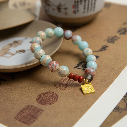 【西泠印社】雷峰塔砖灰手串 再配以“天然多福”印章金属挂坠 将福戴在手上 商品图3