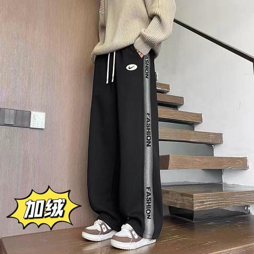 F010740冬季加绒美式字母串标相拼运动休闲直筒卫裤 商品图4