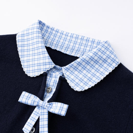 HERLIAN 2026年春季新品娃娃领撞色拼接女士长袖短款针织开衫上衣 商品图3