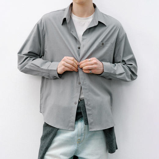 714street精纺竹纤维长袖衬衫男款2026春季潮牌宽松垂感休闲衬衣 商品图1