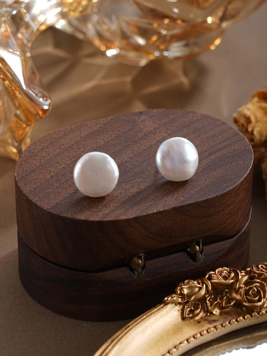 子佩集【圆月清歌】银S925珍珠惜王妃耳钉【SGE0260001】12mm珠镀金巴洛克扁珠2601 商品图9