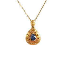 【天然正品】AU750黄金镶钻镶天然水滴型0.40克拉皇家蓝蓝宝石吊坠项链18.2*11.1*6.0MM(皆取最大值)链长：44CM（长度可调节） 231225TJ30