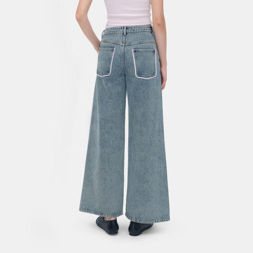 HERLIAN 2026年春季新品双腰头拼接女士阔腿显瘦水洗休闲牛仔裤 商品图2