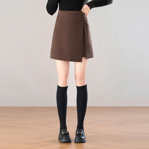 「自」全新升级【铂金会员146/天猫189/差价43】(40803)洛诗琳设计感高腰毛呢半身裙2026新款通勤不规则开叉A字裙 商品图2