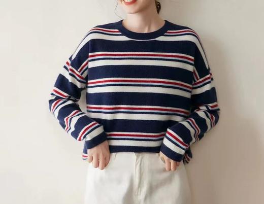 F010749韩系减龄羊毛柔软慵懒条纹针织衫女毛衣秋冬款 商品图4