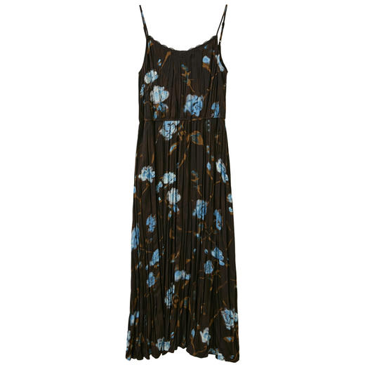 三彩2026春季新款V领吊带裙无袖连衣裙A字裙印花压褶长裙气质S 商品图4