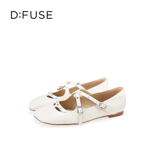 Dfuse迪芙斯2026春季新款尖头双条带铆钉甜酷朋克亮面漆皮单鞋平跟鞋DFE1111048 商品图12