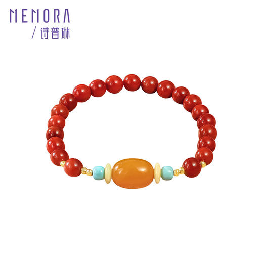 【新品首发】南红玛瑙手链 黄色18k金蜜蜡珠手串 新中式女士礼物MEMORA诗普琳MB006401 商品图6