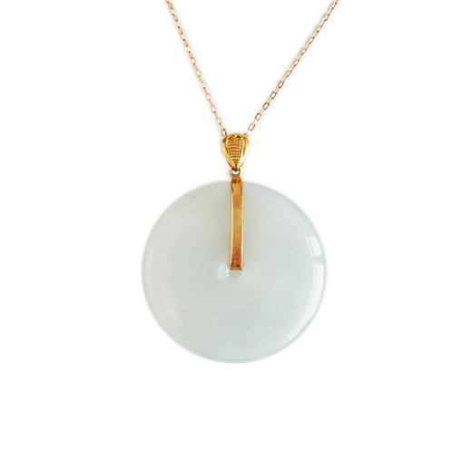 【天然正品】A货翡翠AU750黄金镶天然细腻冰种晴水平安扣翡翠吊坠项链31.4*25.6*4.4MM(皆取最大值)链长：45CM（长度可调节）071125AH49 商品图0