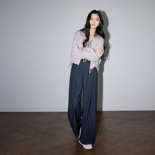 三彩2026春季新款仿牛仔休闲裤高腰宽松阔腿裤长裤垂感M 商品图3