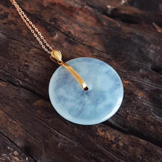 【天然正品】A货翡翠AU750黄金镶天然细腻冰种晴水平安扣翡翠吊坠项链31.4*25.6*4.4MM(皆取最大值)链长：45CM（长度可调节）071125AH49 商品图3