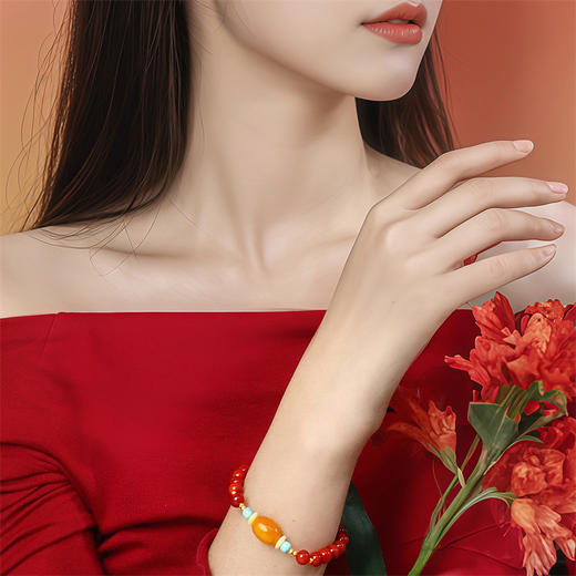 【新品首发】南红玛瑙手链 黄色18k金蜜蜡珠手串 新中式女士礼物MEMORA诗普琳MB006401 商品图2