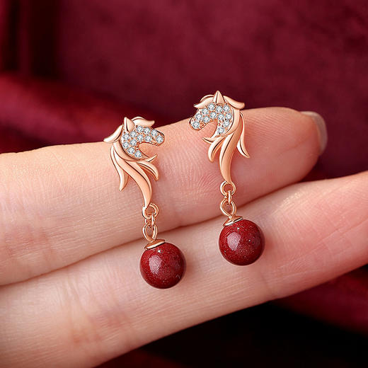 【好运加马】纯银朱砂生肖马年独角兽耳饰【JHY-E001206M】 商品图1