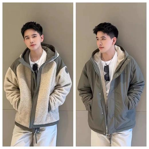 大鹅 双面穿仿羊羔毛拉链连帽夹克抓绒外套 Z-15782 商品图0