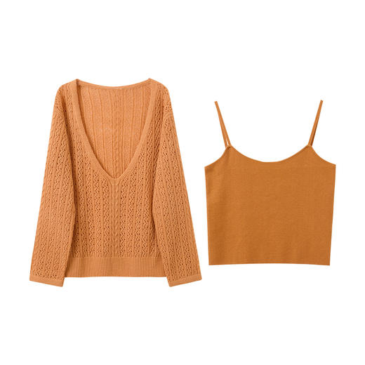 三彩独醒2026春季新款针织衫套装吊带两件套镂空罩衫套头F 商品图4