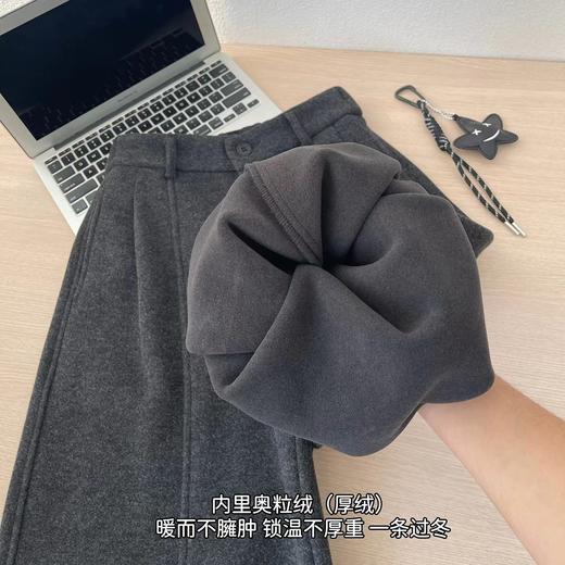 F010747后半松紧腰毛呢羊毛裤宽松直筒加绒休闲阔腿裤女秋冬裤子八分裤 商品图12