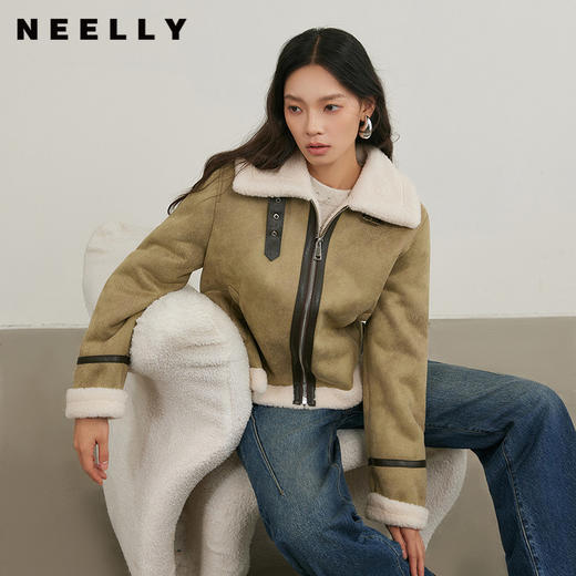 NEELLY纳俪商场同款冬新款翻领简约外套女百搭潮流时尚保暖机车服N25114C04603 商品图0