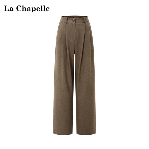 天猫同步【垂感通勤】拉夏贝尔/La Chapelle高级感含绵羊毛压褶圆标休闲裤女通勤直筒西装裤 商品图0