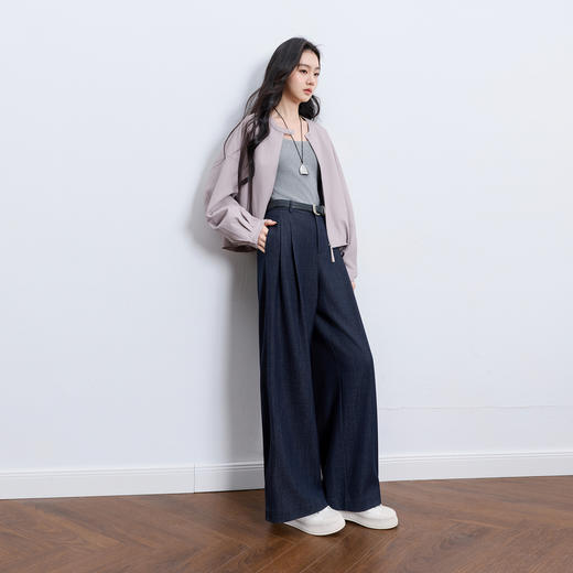 三彩2026春季新款仿牛仔休闲裤高腰宽松阔腿裤长裤垂感M 商品图2
