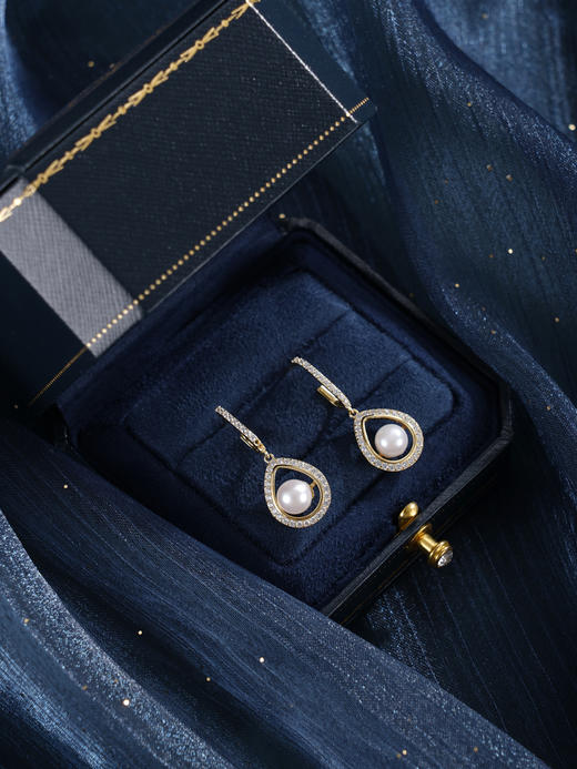 子佩集【潮汐之吻】银S925珍珠惜王妃耳钉【XXED007】6mm珠镀金水滴2601 商品图2