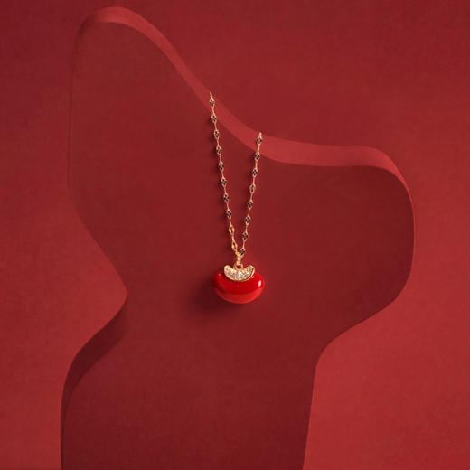 三彩2026新款相思红豆镶锆石吊坠项链轻奢简约灵动甜美国风节日 商品图1