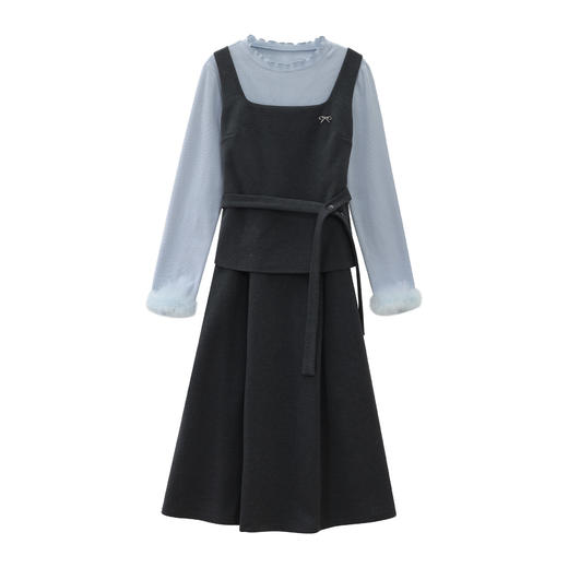 鹿向南「优雅轻性」深灰色吊带连衣裙女春季新款设计感收腰长裙 商品图1