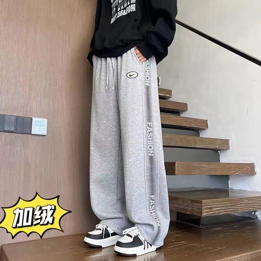 F010740冬季加绒美式字母串标相拼运动休闲直筒卫裤 商品图2