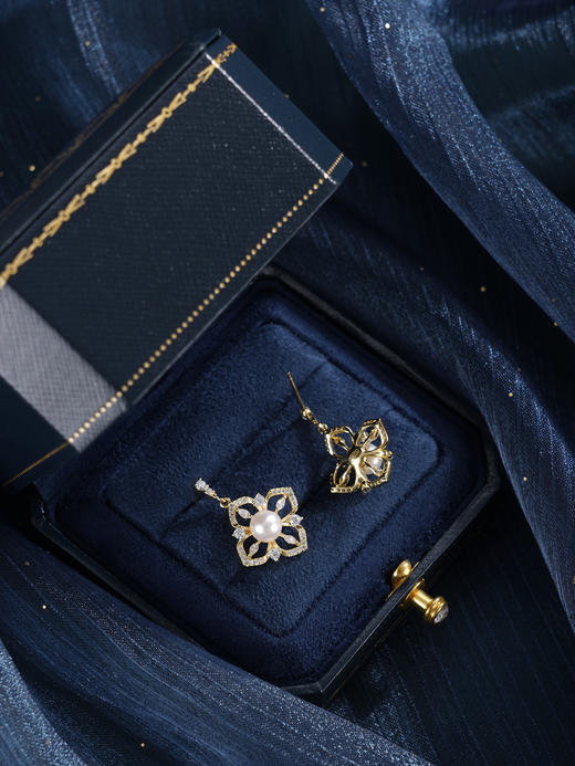 子佩集【四叶芳菲】银S925珍珠惜王妃耳钉【XXED009】6mm珠镀金四叶草2601 商品图5