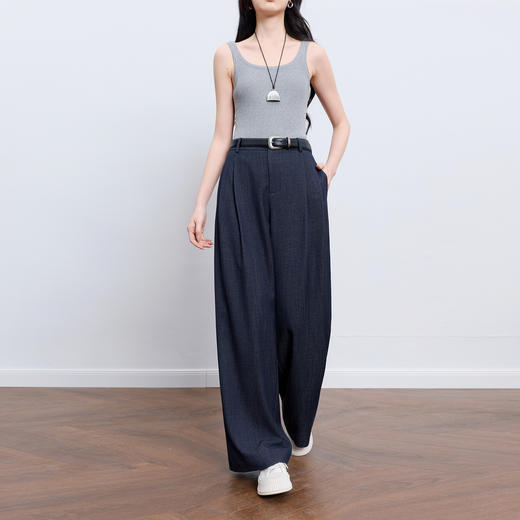 三彩2026春季新款仿牛仔休闲裤高腰宽松阔腿裤长裤垂感M 商品图1