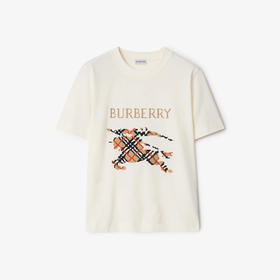BURBERRY 巴宝莉 女士十字绣马术骑士徽标棉质圆领短袖T恤 白色 8110955 B7078